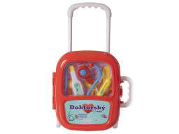 Sada doktor se stetoskopem v kufříku na kolečkách 